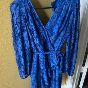 Blue long sleeve lace dress